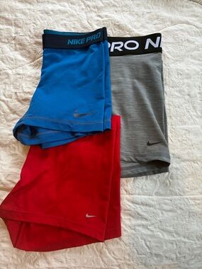 Nike Women's Athletic Shorts Trio - Blue, Gray, Red